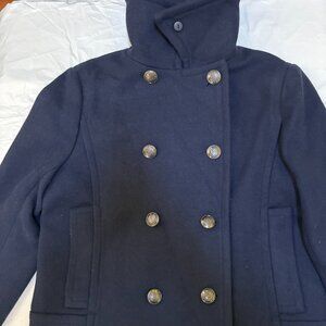 Ann Tylor Loft Sz S Navy Short Coat with colar and two pockets $210